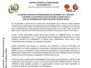 CUT también rechazó existencia de plan para asesinar al Gobernador Caicedo