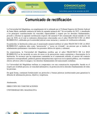 Comunicado de rectificación