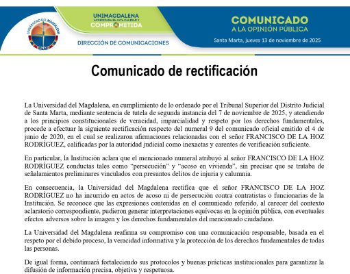 Comunicado de rectificación